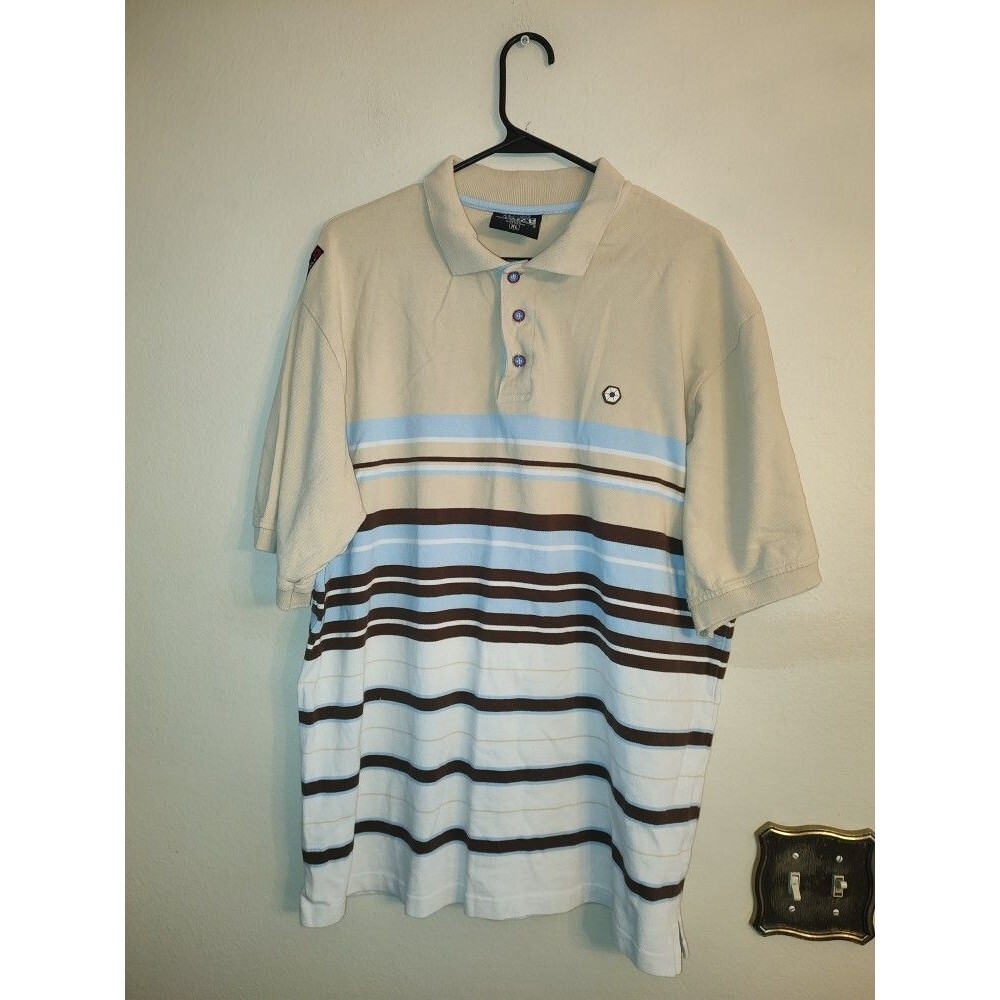 Vintage Y2K Southpole Authentic Collection #21 Cream Blue White Polo Shirt Sz XL